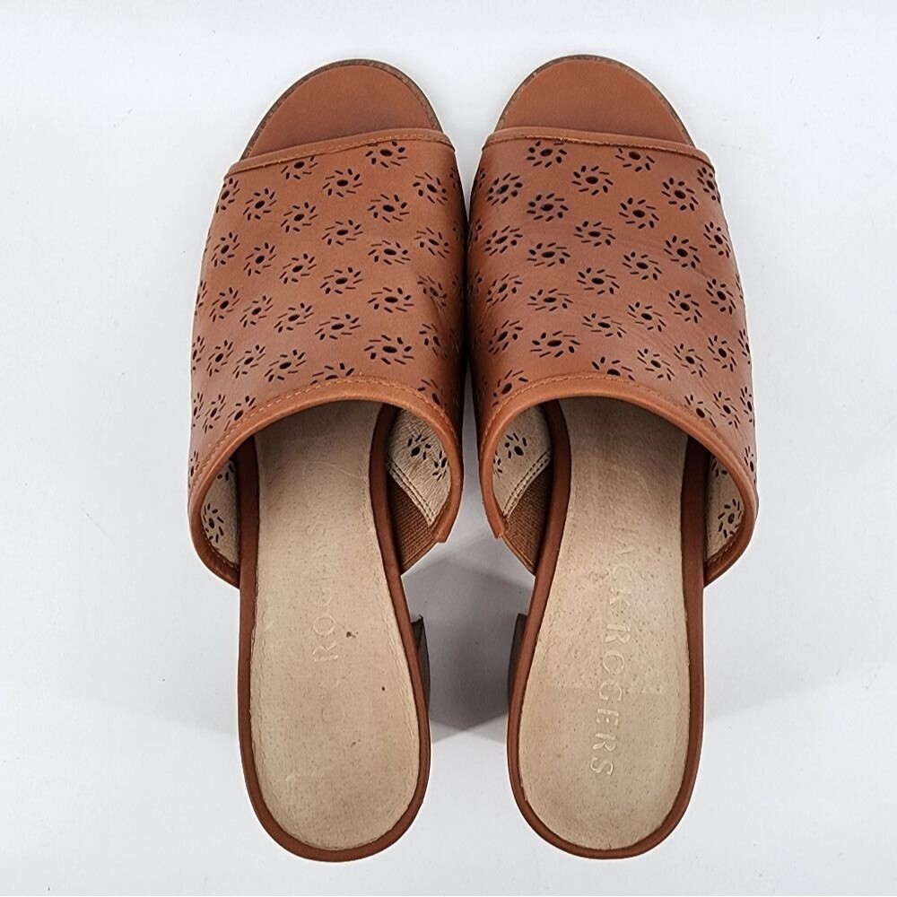Jack Rogers Ronnie Mocha Perforated Heeled Mule Slides - Picture 4 of 9
